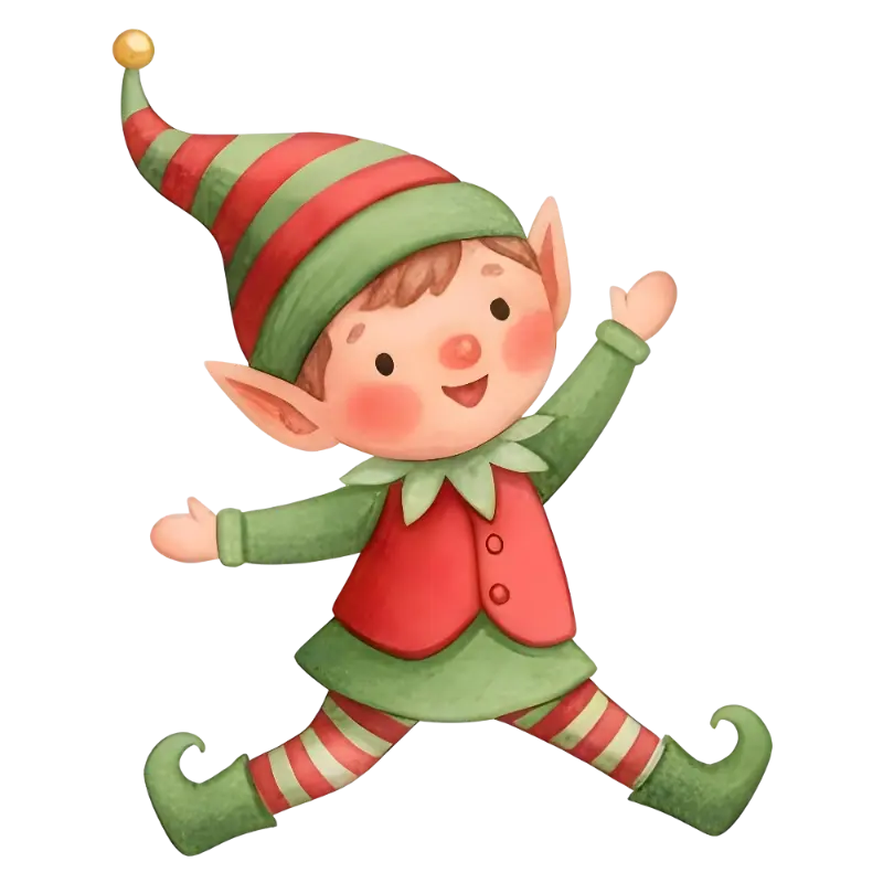 Watercolor Cartoon Christmas Elf Illustration for Children