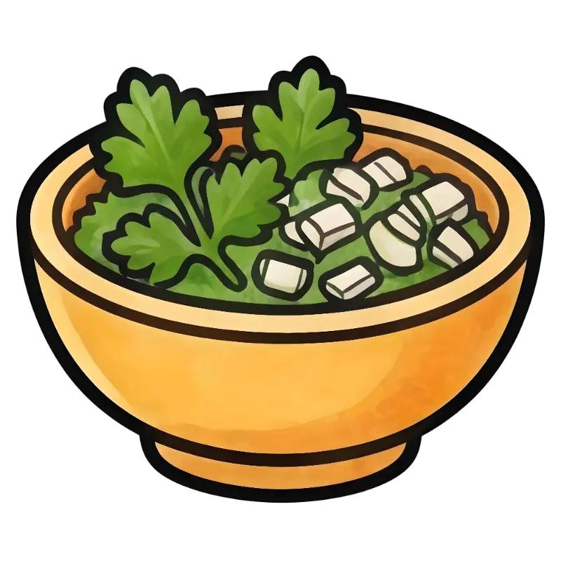 Cheerful Cartoon Guacamole Dip with White Chunks and Cilantro