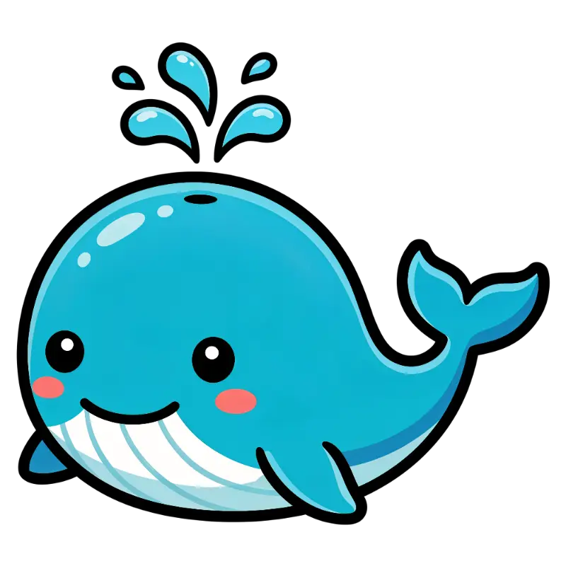 Cute Playful Cartoon Whale Illustration with Smiling Face and Water Spout