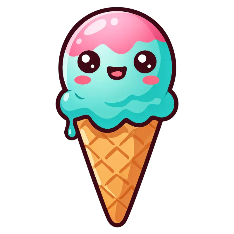 Kawaii Ice Cream Character with Pink Topping and Rosy Cheeks