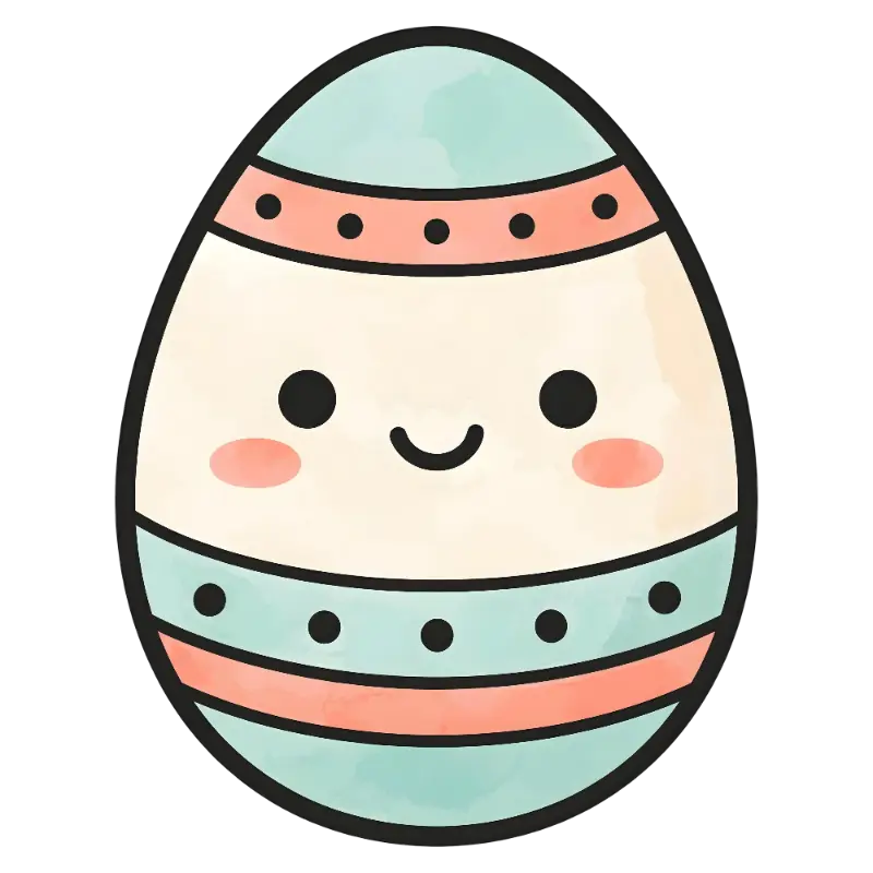 Kawaii Watercolor Decorated Egg Character with Happy Face