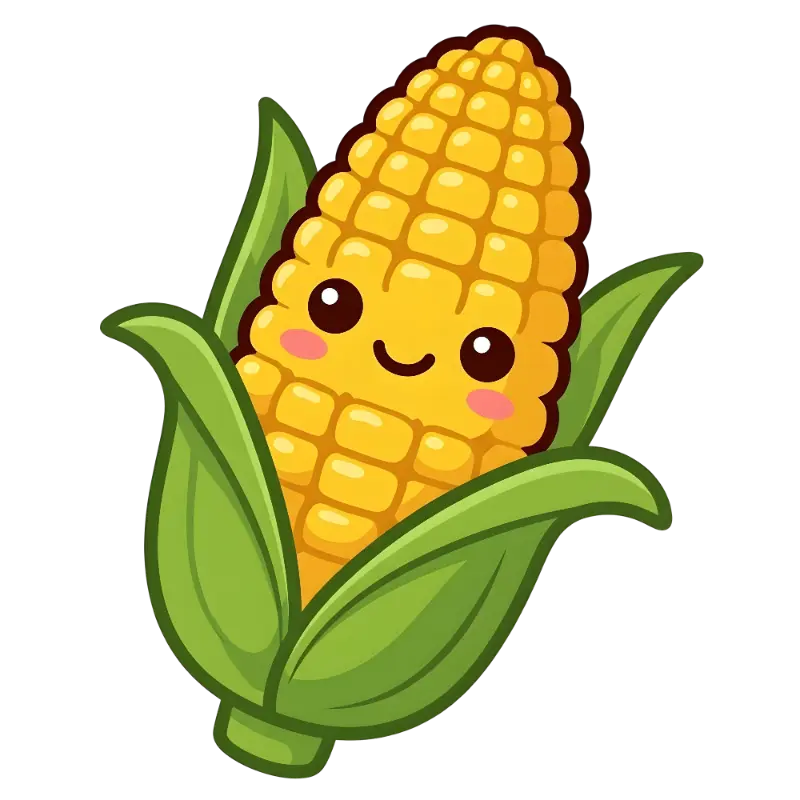 Kawaii Smiling Corn Cob Character Design with Blush