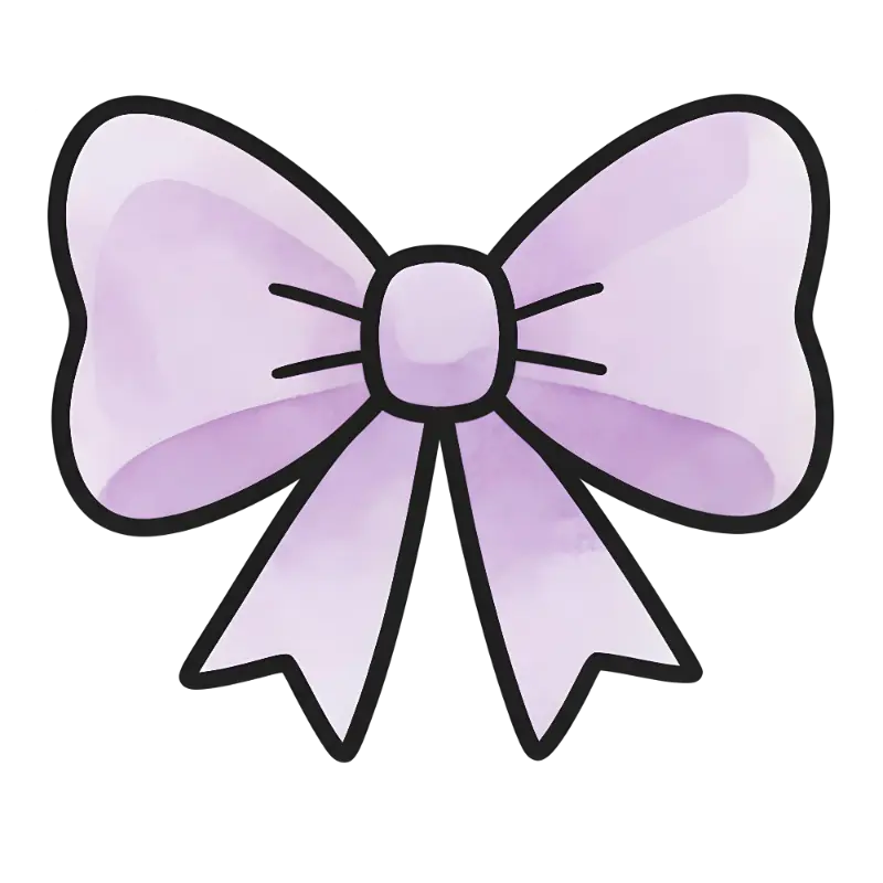 Cute Lavender Watercolor Bow Illustration with Thick Outline