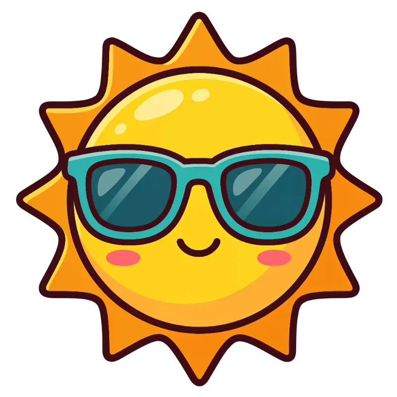 Kawaii Smiling Sun with Teal Sunglasses