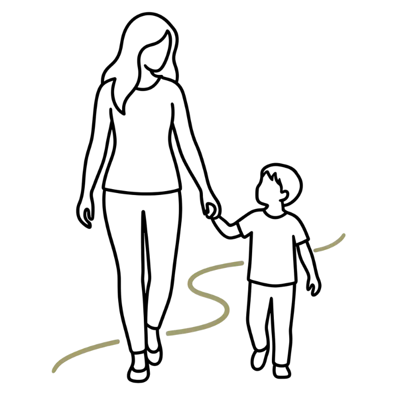 Minimal Digital Art Parent Child Outline Figures Pixelated Winding Path