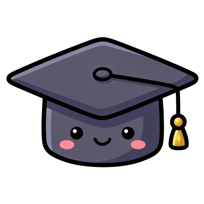 Cute Cartoon Graduation Hat with Blush Cheeks and Gold Tassel