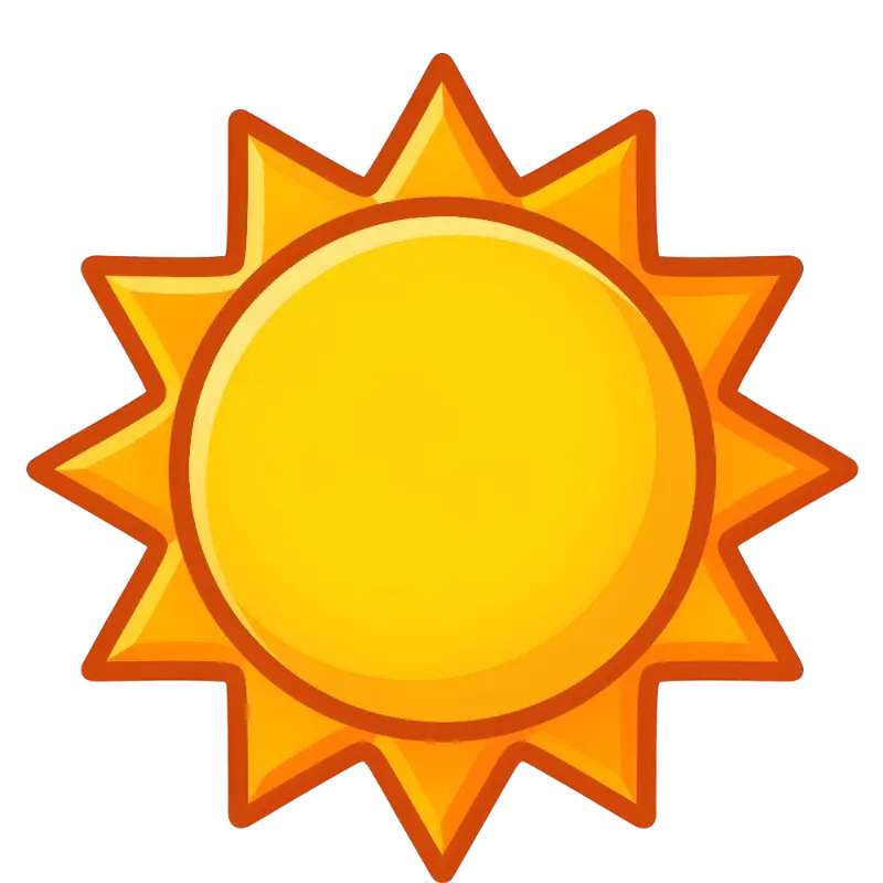 Iconographic Sun with Bold Orange Outline and Sharp Pointed Rays