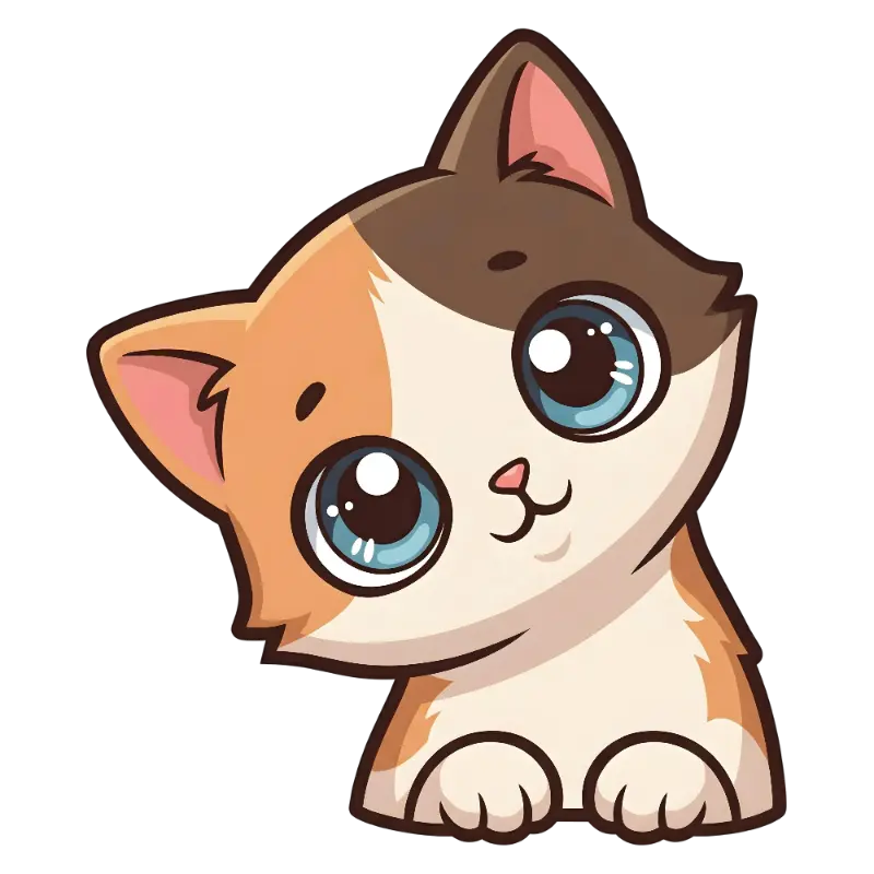 Cute Kawaii Calico Cat Kiss Cut Stickers with Blue Eyes