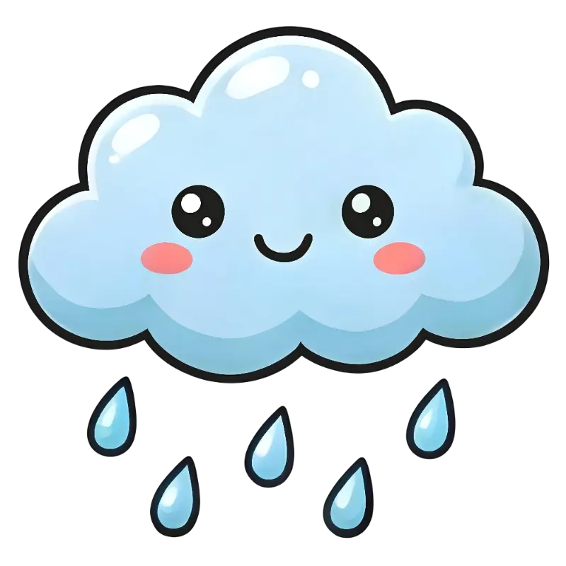 Illustrative Cute Cloud with Pink Cheeks and Rain