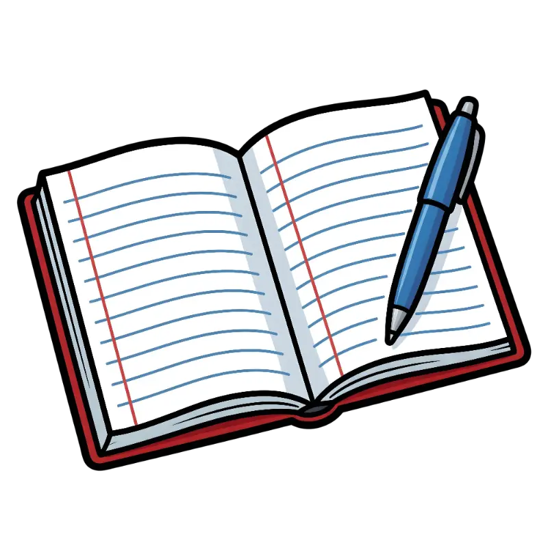 Cartoon Open Notebook with Blue Pen
