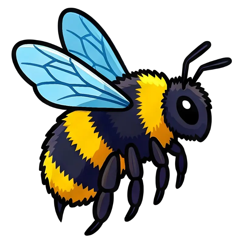 Playful Cartoon Bumblebee with Bold Outlines and Blue Wings
