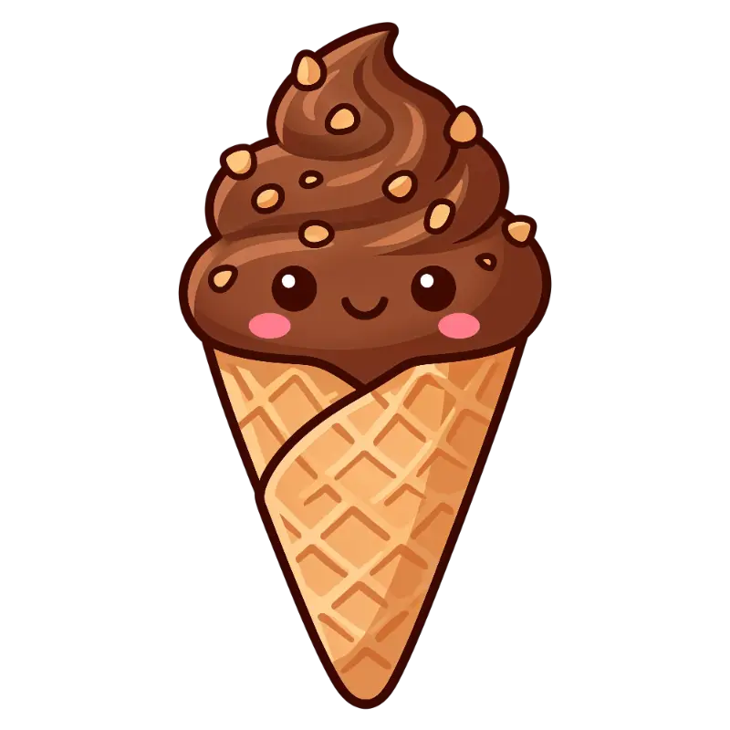 Kawaii Chocolate Ice Cream Cone with Sprinkles Illustration