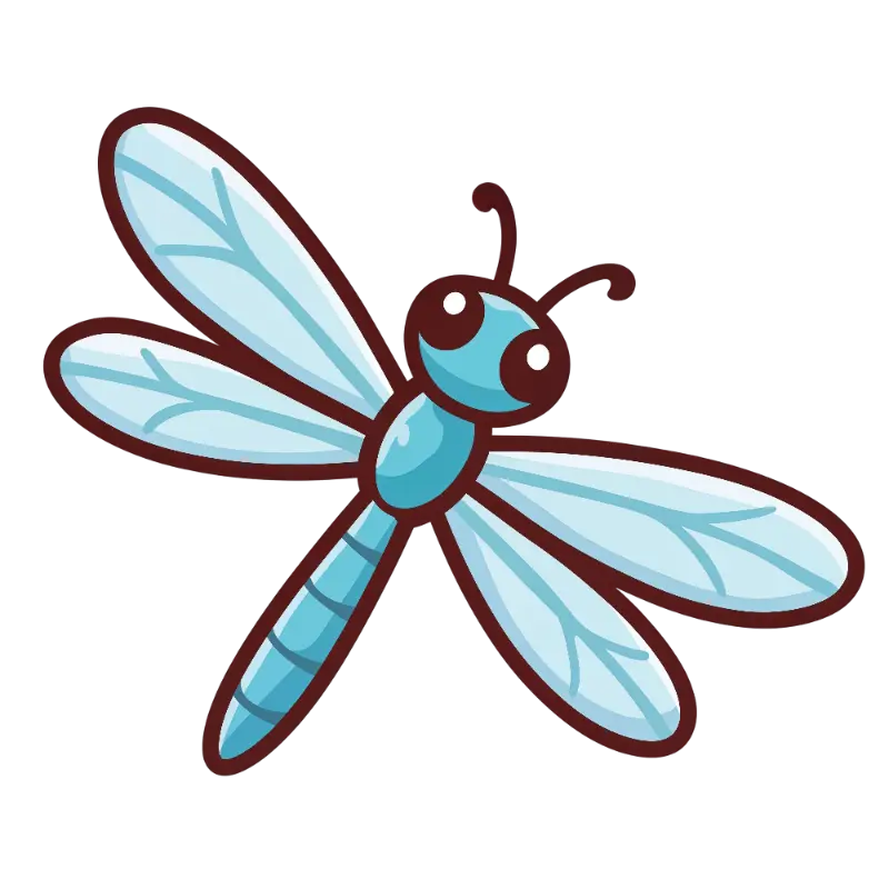 Cute Cartoon Blue Dragonfly Character with Thick Outlines