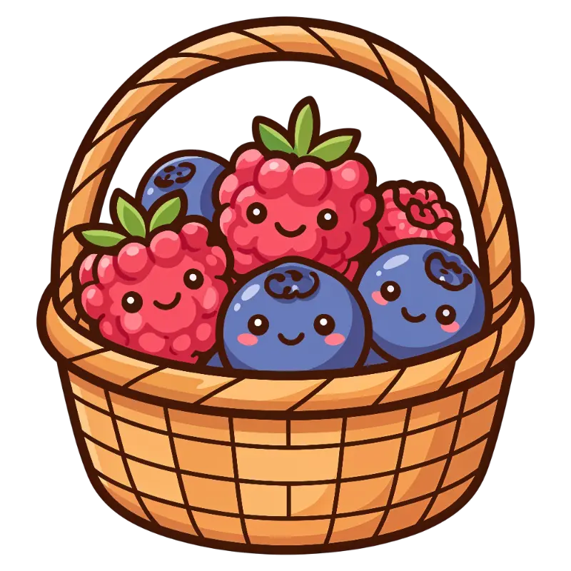 Kawaii Smiling Raspberries and Blueberries