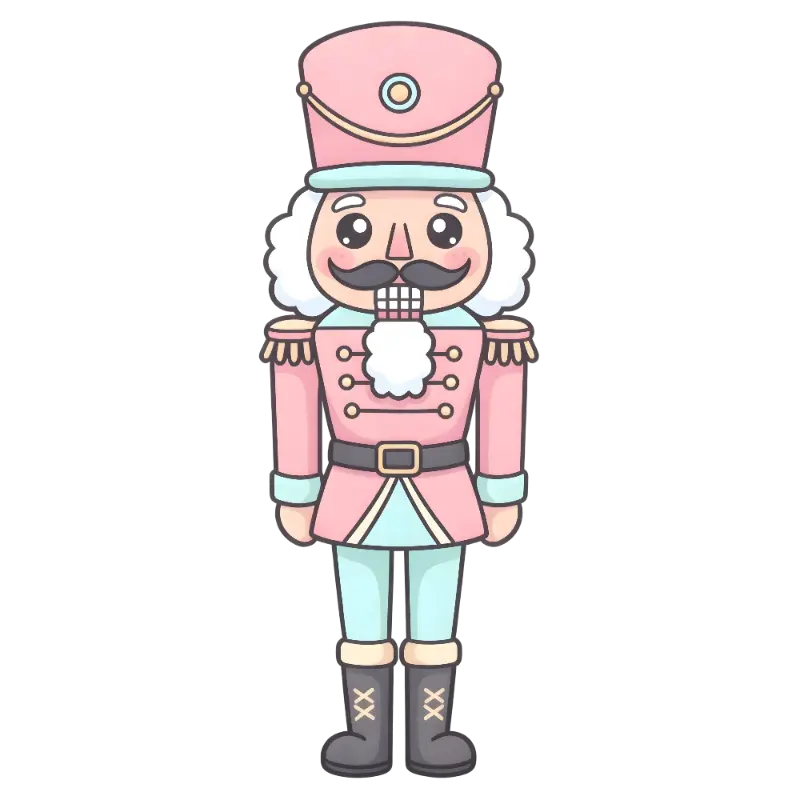 Festive Pink Kawaii Nutcracker Soldier Character Illustration
