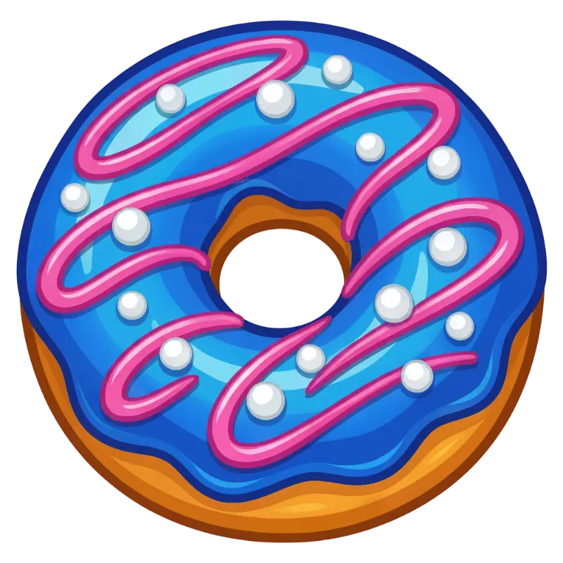 Cartoon Blue Donut with Pink Drizzle and White Sprinkles