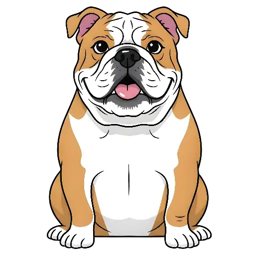 Cartoon Sitting Bulldog Illustration, Cheerful Design for Apparel
