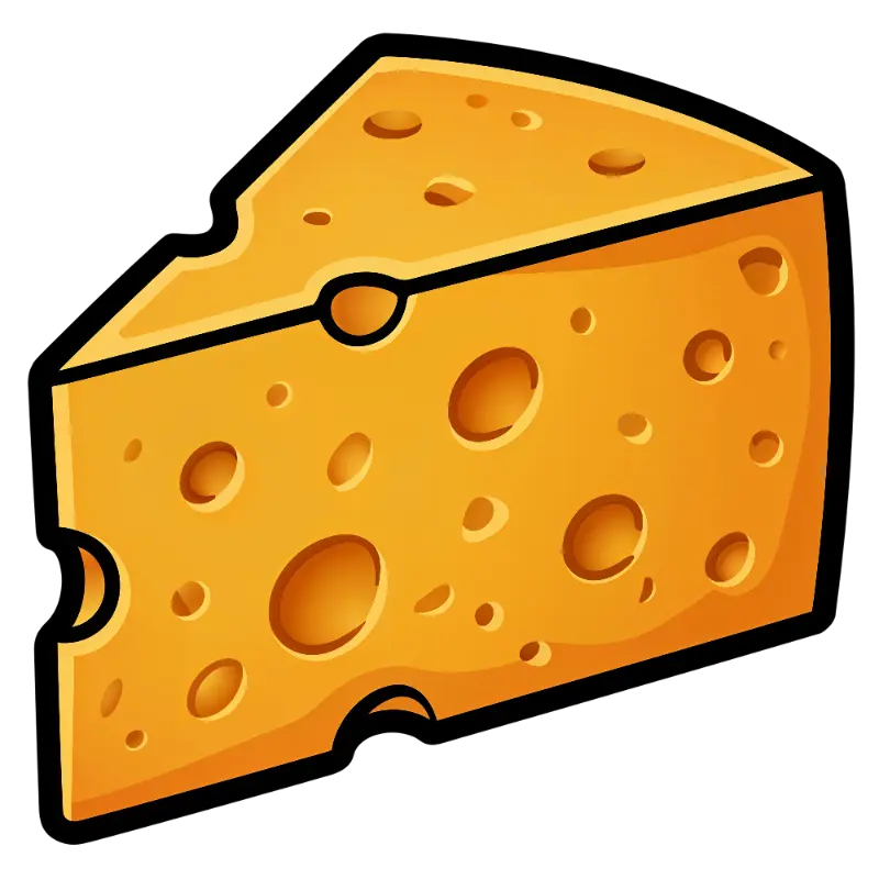 Cartoon Triangular Yellow Cheese with Holes and Black Outline