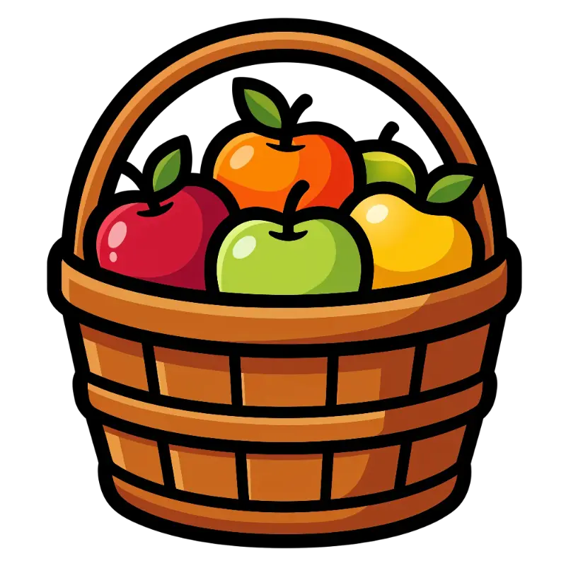 Wholesome Cartoon Colorful Harvest Basket of Apples