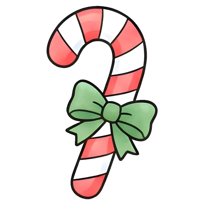 Cartoon Christmas Candy Cane with Green Bow Illustration