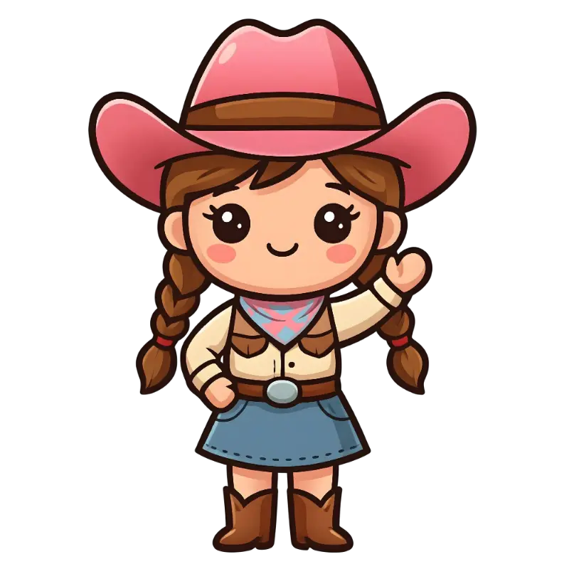 Kawaii Chibi Cowgirl with Pink Hat and Pigtails