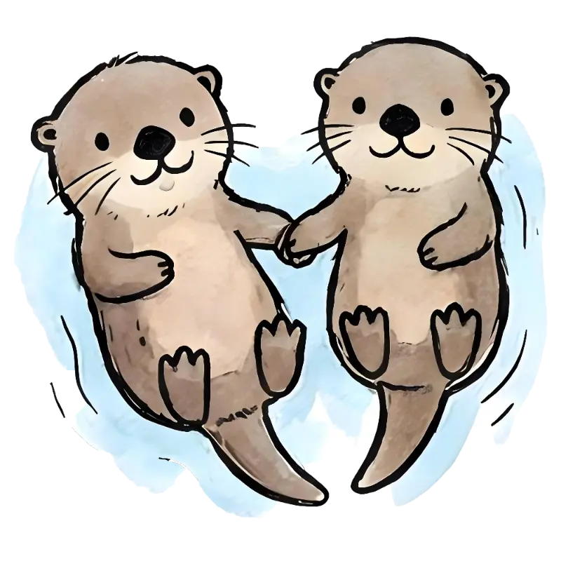 Cute Watercolor Otters Holding Hands in a Heart Shape