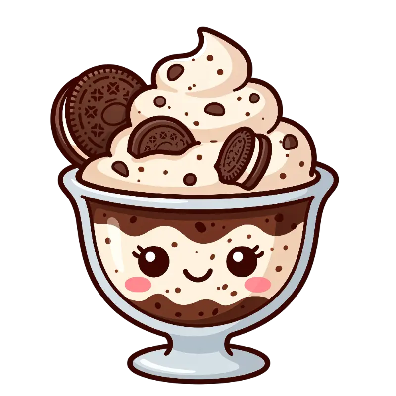 Kawaii Smiling Cookies and Cream Parfait Character