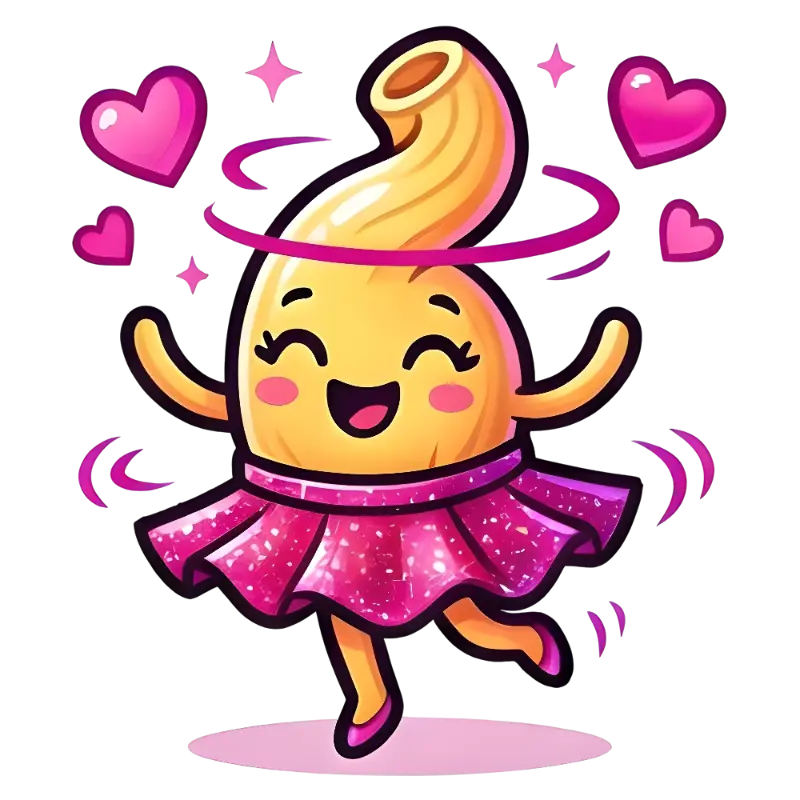 Cute Cartoon Dancing Macaroni Character Sticker with Pink Tutu