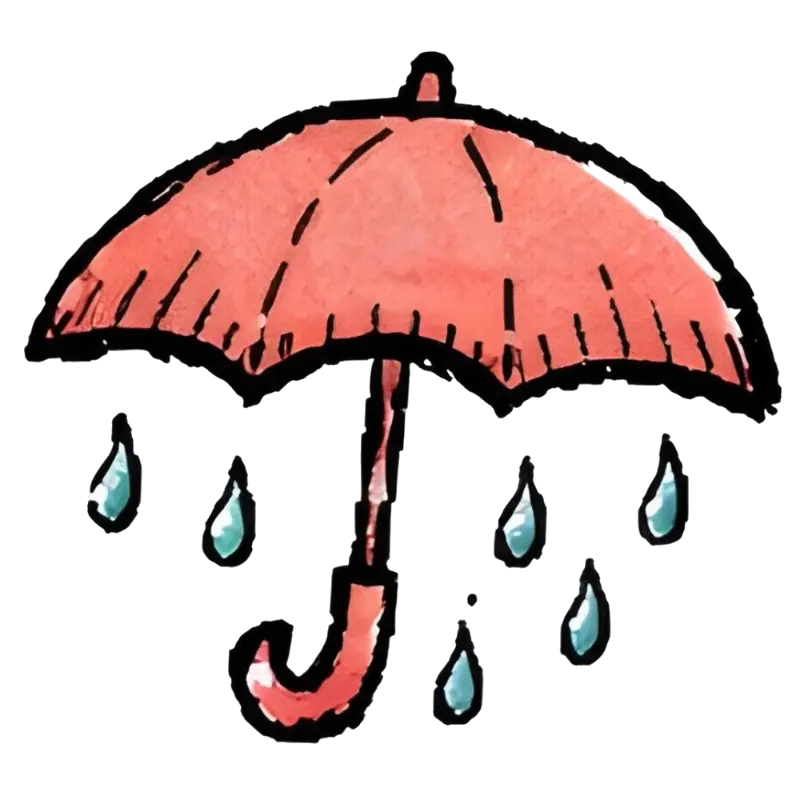 Cute Pink Watercolor Hand-drawn Umbrella with Raindrops Illustration