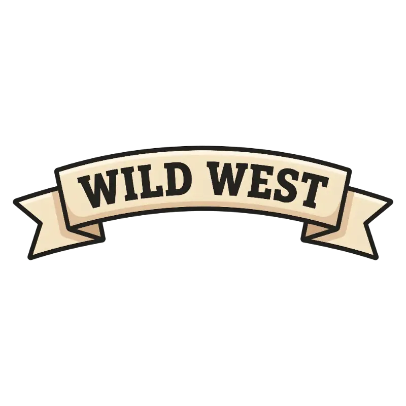 Retro Wild West Scroll Banner with Bold Typography and Drop Shadow