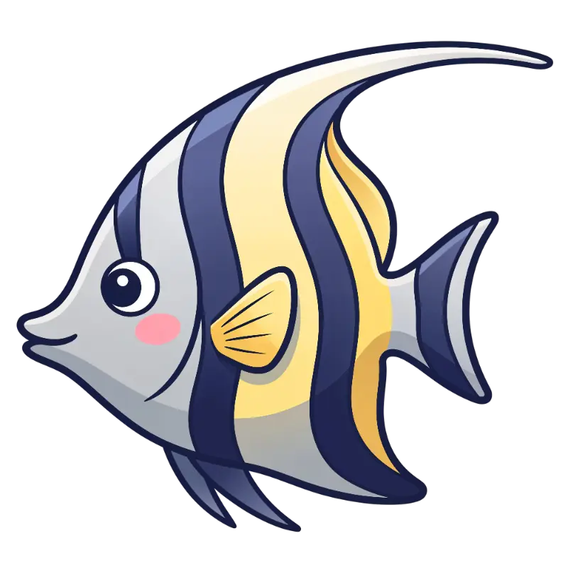 Bold Outline Cute Navy Yellow Striped Tropical Fish Art