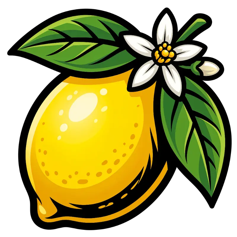 Graphic Lemon Fruit with Bold Outlines and Floral Elements