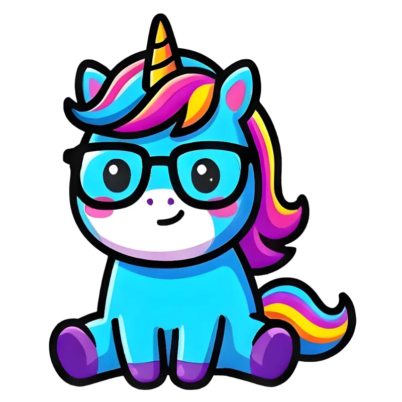 Chibi Cartoon Cute Unicorn with Glasses Nerdy Sticker Graphic
