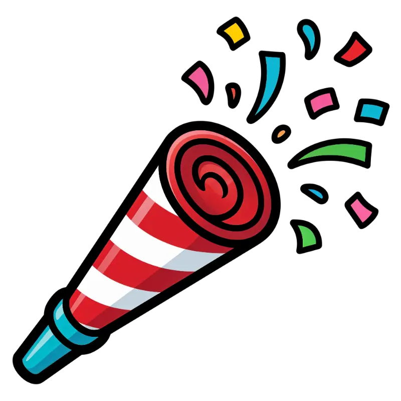 Cartoon Striped Party Popper with Colorful Confetti Burst