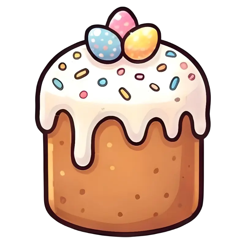 Cute Cartoon Easter Cake with Decorated Eggs and Sprinkles