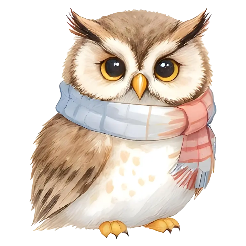 Watercolor Cute Owl with Scarf Illustration for Children