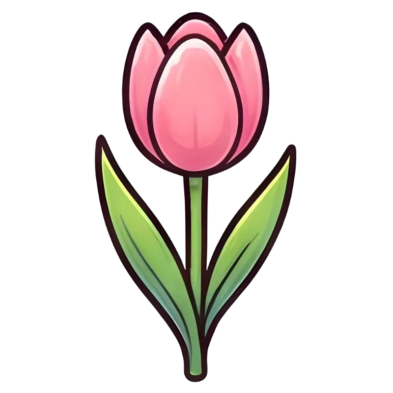 Cute Stylized Pink Tulip Flower with Dark Outlines