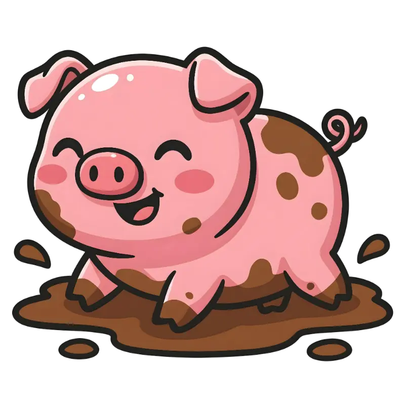 Playful Cartoon Pig Mud Splashes Kiss Cut Sticker