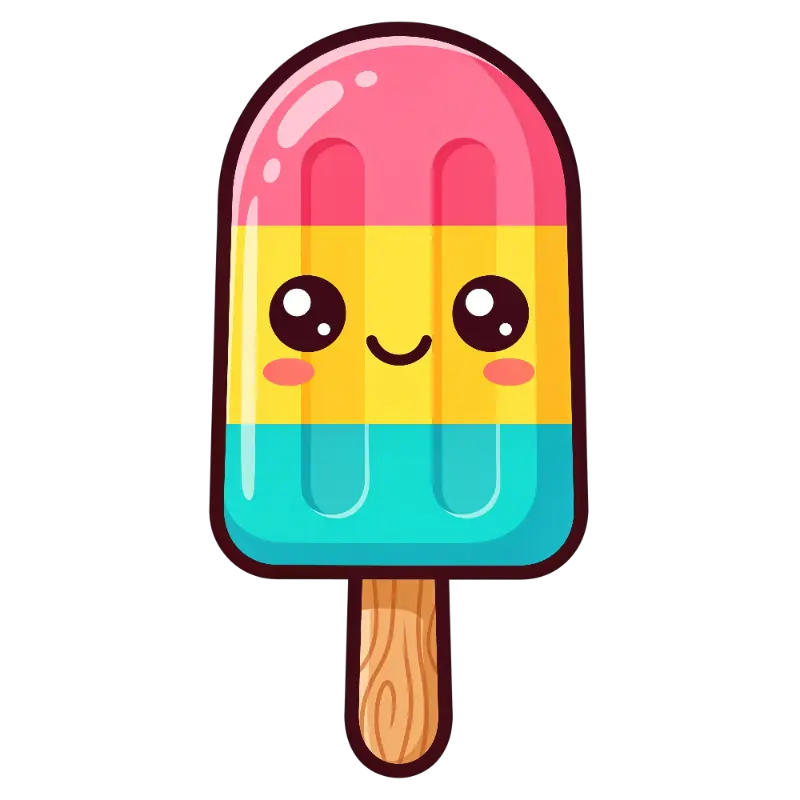 Playful Kawaii Three Striped Popsicle Character with Rosy Cheeks