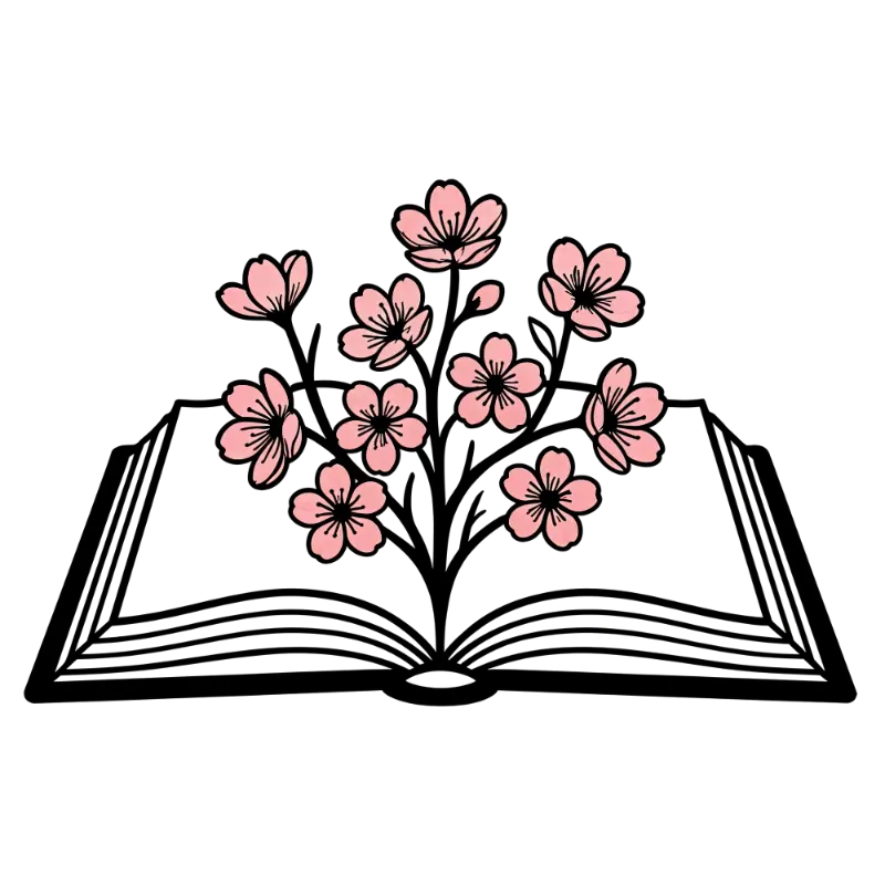 Minimalist Cherry Blossoms Floating from Open Book