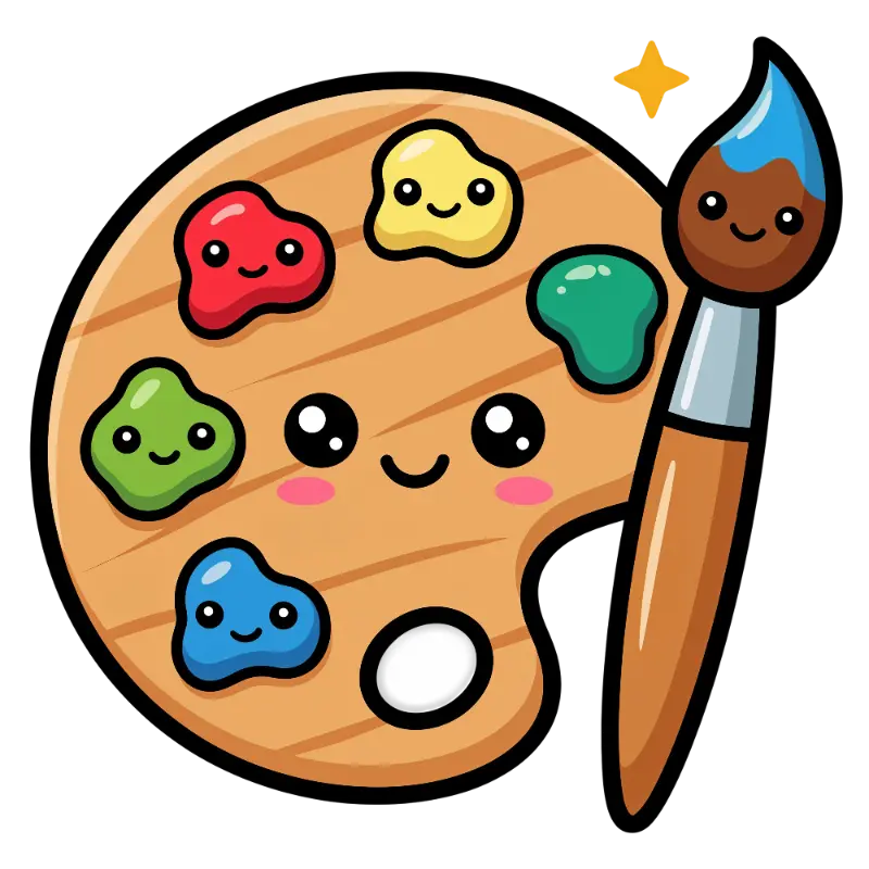 Kawaii Smiling Painter's Palette and Brush Illustration