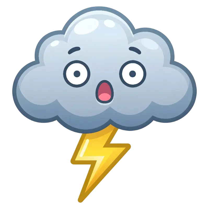 Cartoon Cloud with Surprised Face and Yellow Lightning Bolt