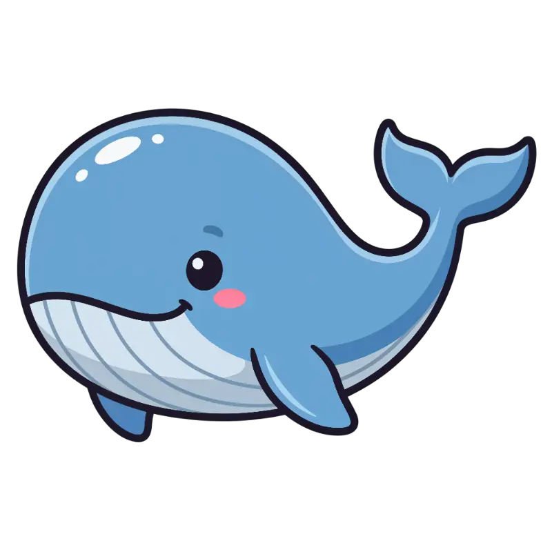 Cute Blue Whale Character with Rosy Cheeks and Smile