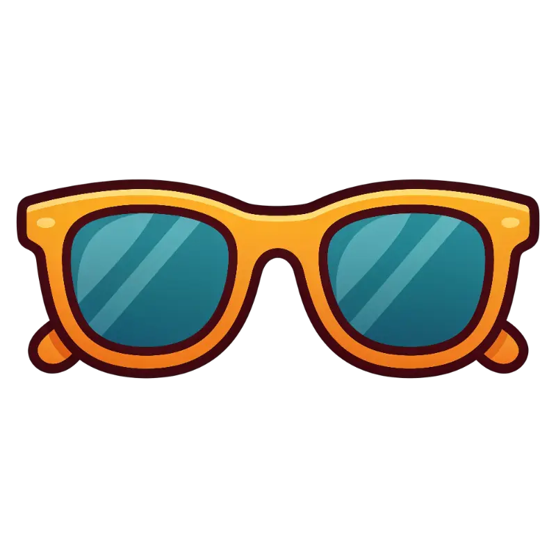 Flat Design Sunglasses with Orange Frames and Blue Teal Lenses