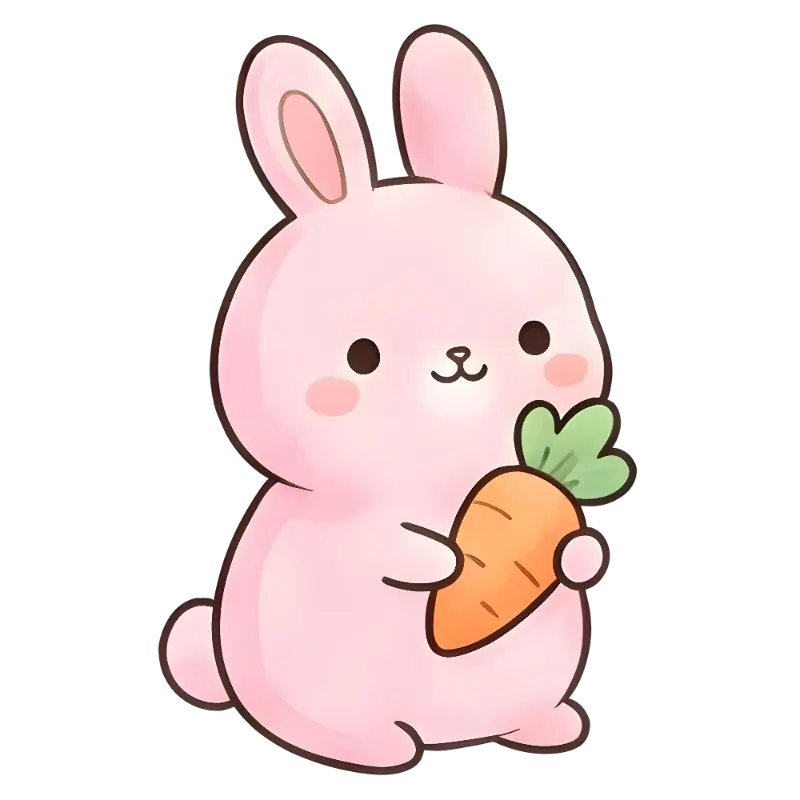 Kawaii Pink Bunny Sticker with Carrot for Cute Designs
