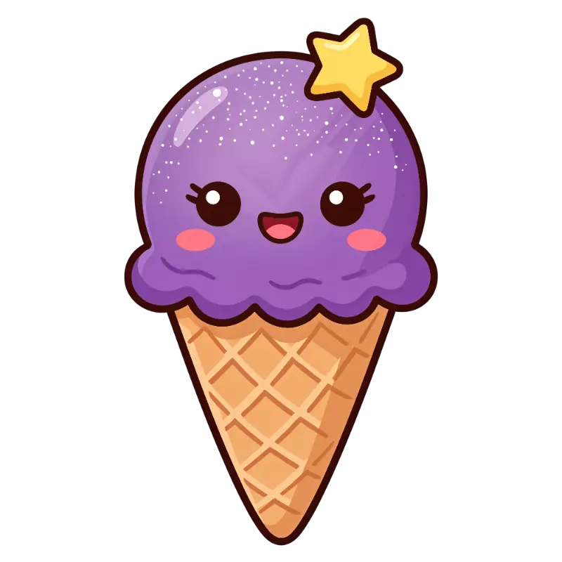 Kawaii Purple Ice Cream Character with Star and Sprinkles