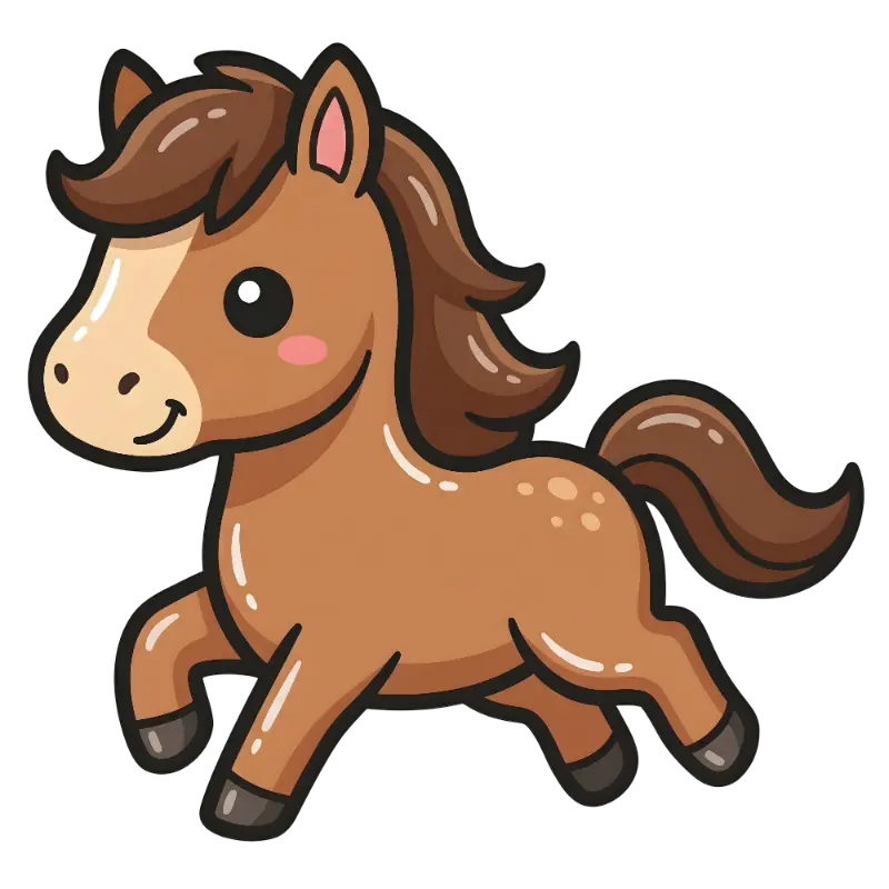 Kawaii Cartoon Horse Illustration Kiss Cut Sticker