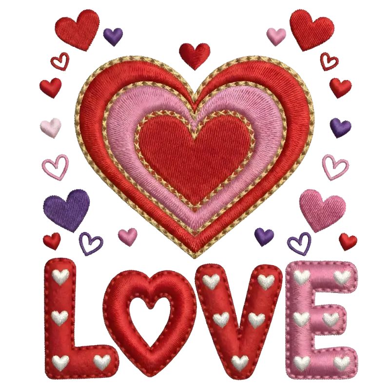 Embroidered Layered Heart LOVE Design for Valentine's Day
