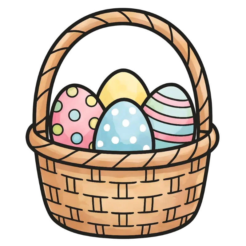 Cartoon Easter Basket with Patterned Eggs