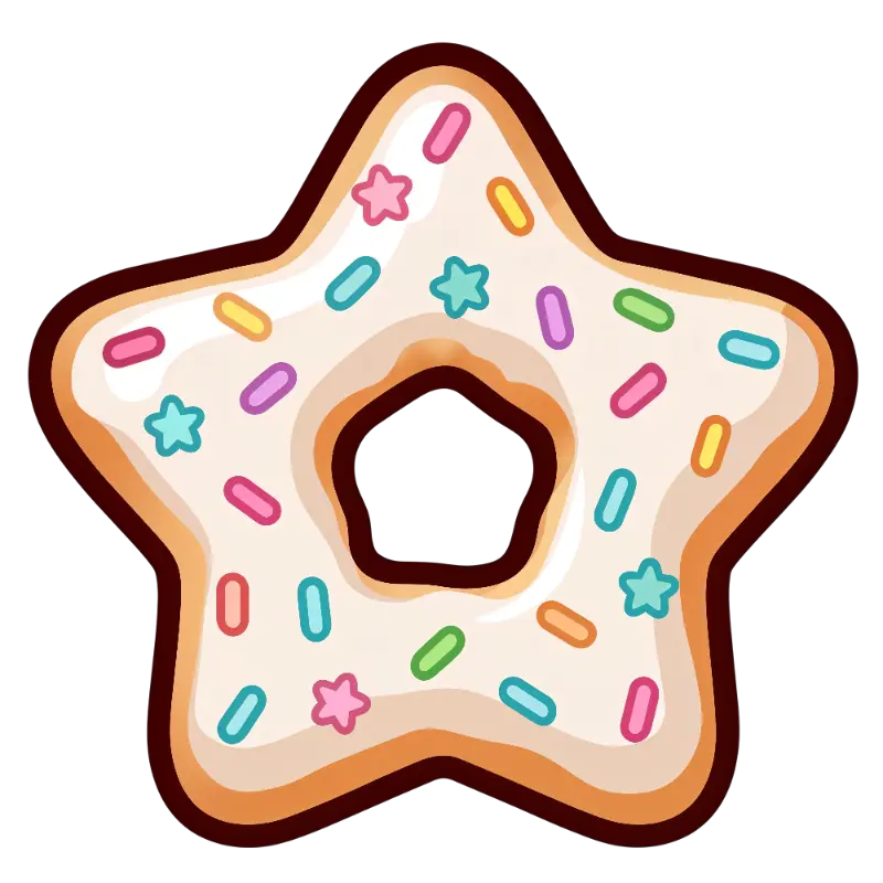 Cute Cartoon Star-Shaped Donut with Brightly Colored Sprinkles